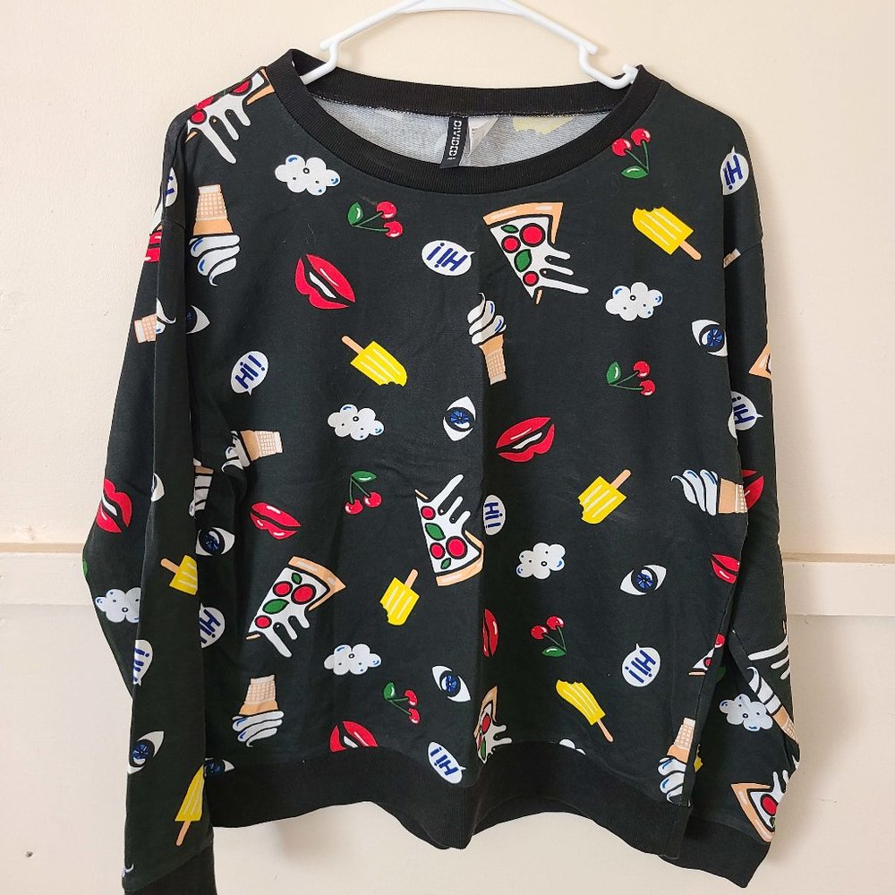 Divided By H&M Sweatshirt Lightweight Small Skater Emo Pizza Ice Cream Pattern